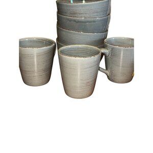 Set Of 4 Tag Ceramic Bowls & 3 Mugs Gray Dishwasher/Microwave Safe
